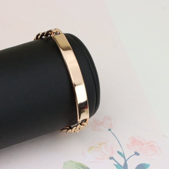 "Minimalist Rose Gold Bracelet with Polished Plate Accent, XPBL1080 - Picture 8 of 12